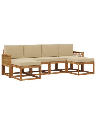 Set di divani da esterno 6 pcs Naturale e Beige Poliestere