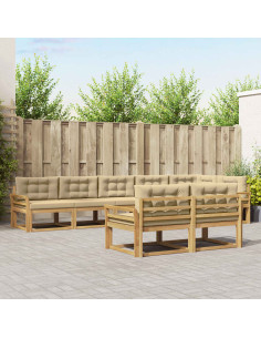 Set di divani da esterno 6 pcs Bianco e Beige Poliestere