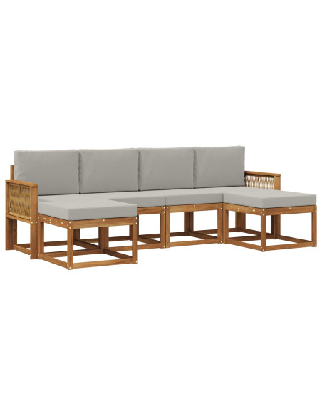 Set di divani da esterno 6 pcs Naturale e Grigio Chiaro