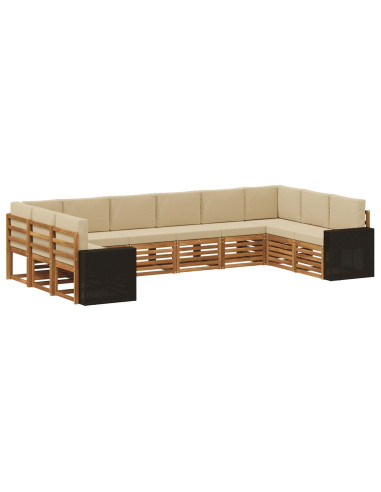 Set di divani da esterno 10 pcs Naturale e Beige Poliestere