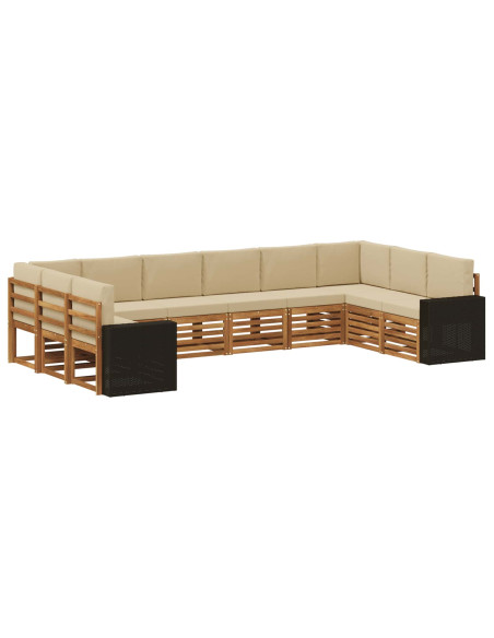 Set di divani da esterno 10 pcs Naturale e Beige Poliestere