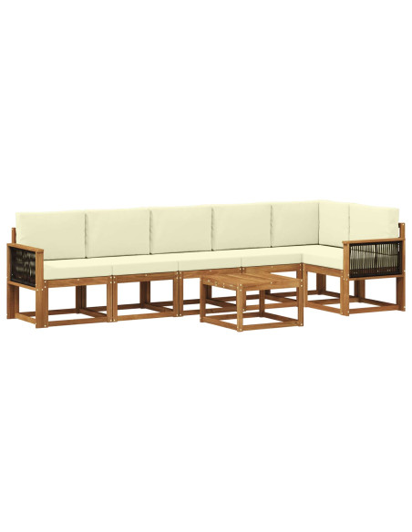 Set di divani da esterno 7 pcs Naturale e Crema Poliestere