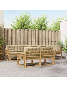 Set di divani da esterno 6 pcs Bianco e Beige Poliestere
