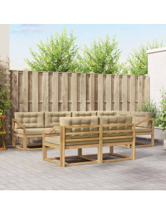 Set di divani da esterno 6 pcs Bianco e Beige Poliestere
