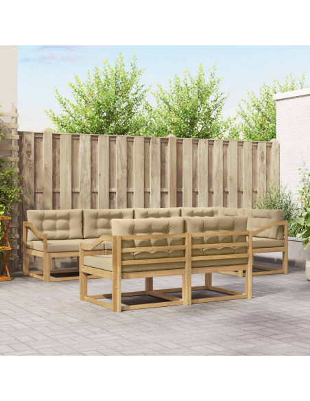 Set di divani da esterno 6 pcs Bianco e Beige Poliestere