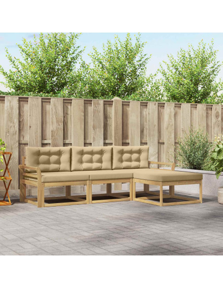 Set di divani da esterno 4 pcs Bianco e Beige Poliestere