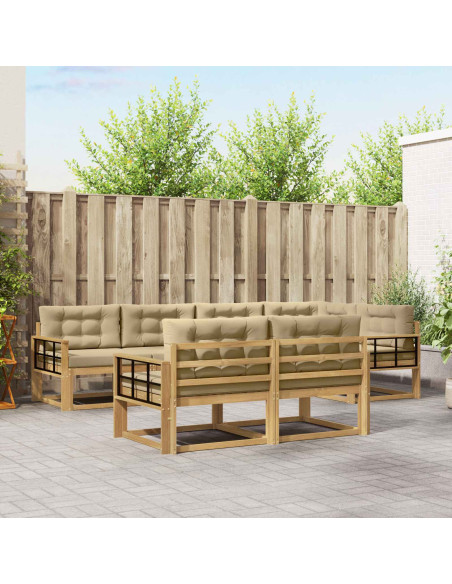 Set di divani da esterno 6 pcs Bianco e Beige Poliestere