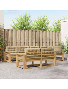 Set di divani da esterno 6 pcs Bianco e Beige Poliestere