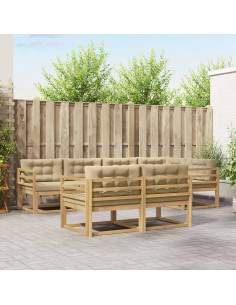 Set di divani da esterno 6 pcs Bianco e Beige Poliestere