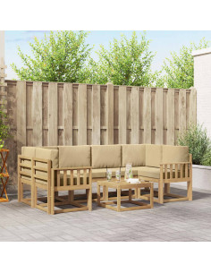 Set di divani da esterno con cuscino 7 pcs Bianco e Beige
