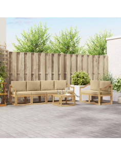 Set di divani da esterno con cuscino 7 pcs Bianco e Beige