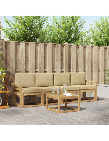 Set di divani da esterno con cuscino 5 pcs Bianco e Beige