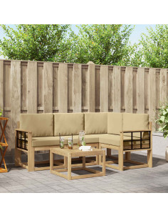 Set di divani da esterno con cuscino 5 pcs Bianco e Beige