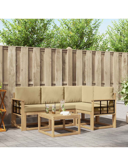 Set di divani da esterno con cuscino 5 pcs Bianco e Beige