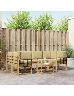 Set di divani da esterno con cuscino 7 pcs Bianco e Beige