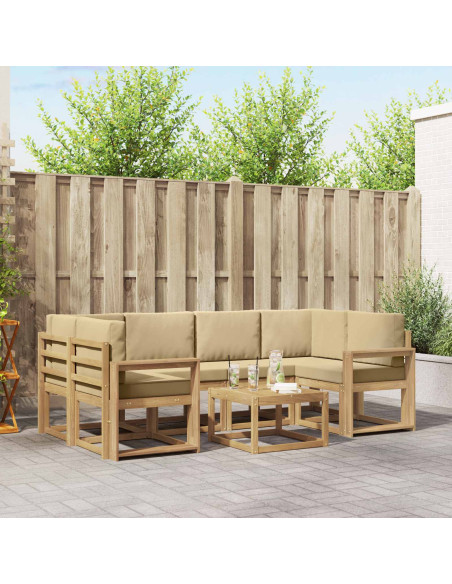 Set di divani da esterno con cuscino 7 pcs Bianco e Beige