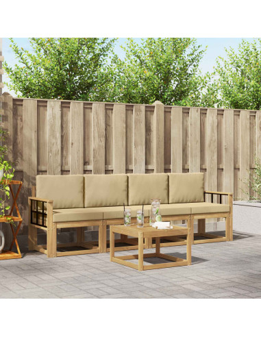 Set di divani da esterno con cuscino 5 pcs Bianco e Beige