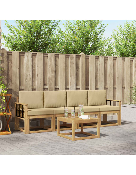 Set di divani da esterno con cuscino 5 pcs Bianco e Beige