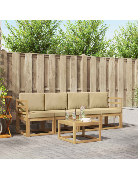 Set di divani da esterno con cuscino 5 pcs Bianco e Beige