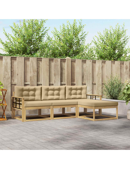 Set di divani da esterno 4 pcs Bianco e Beige Poliestere