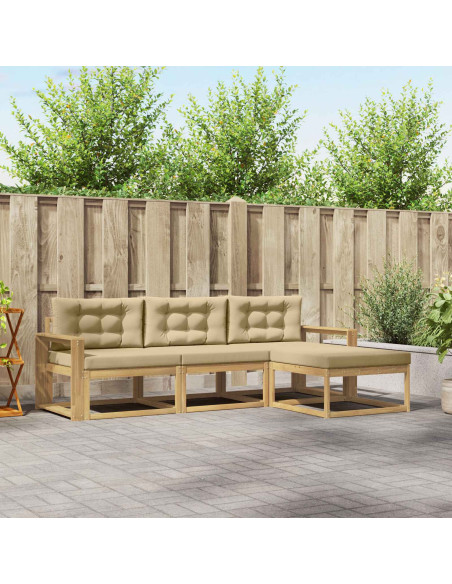 Set di divani da esterno 4 pcs Bianco e Beige Poliestere