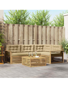 Set di divani da esterno 6 pcs Bianco e Beige Poliestere