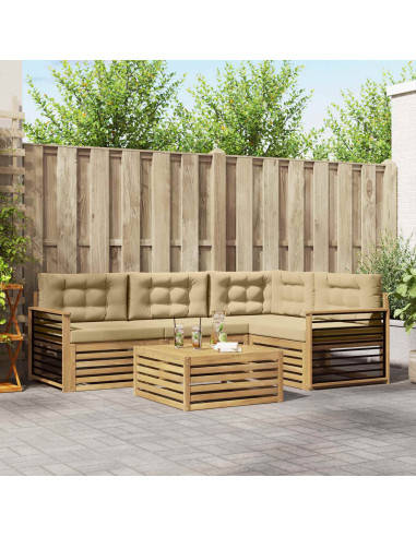 Set di divani da esterno 6 pcs Bianco e Beige Poliestere
