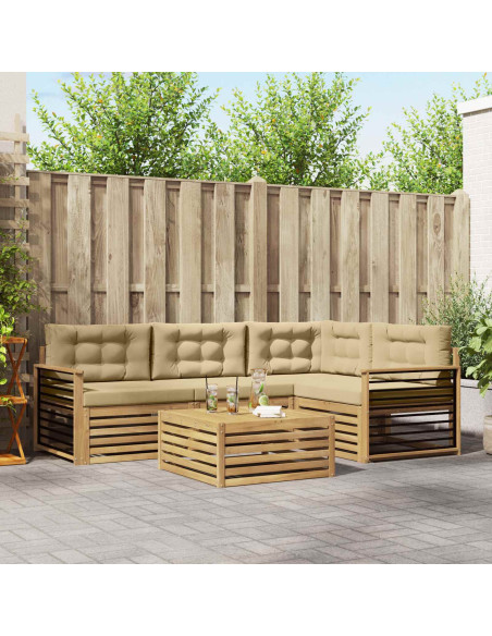 Set di divani da esterno 6 pcs Bianco e Beige Poliestere