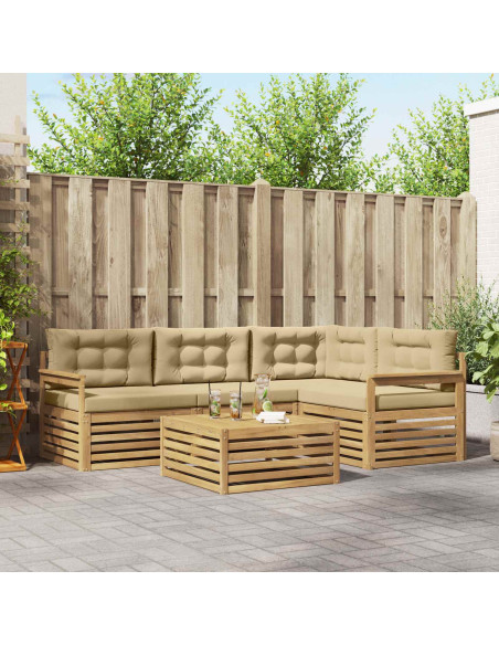 Set di divani da esterno 6 pcs Bianco e Beige Poliestere