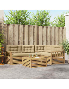 Set di divani da esterno 6 pcs Bianco e Beige Poliestere