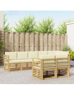 Set divani 8 pcs Bianco e Crema Legno di Acacia Massello