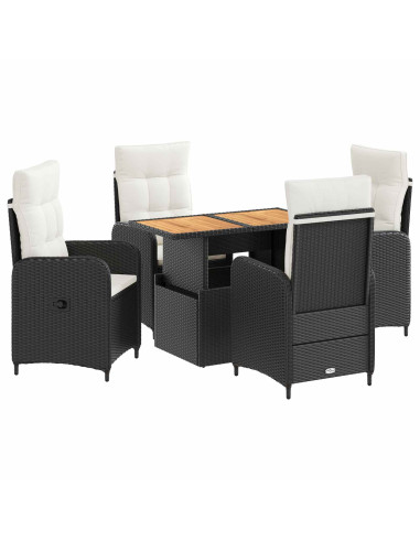 Set da pranzo per esterni con cuscino 5 pcs Nero e Bianco Crema