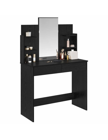 Toilette con Specchio con cassetto Rovere Nero 96 x 39 x 142 cm