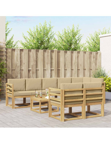 Set di divani da esterno 9 pcs Bianco e Beige Poliestere