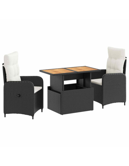 Set da pranzo per esterni con cuscino 3 pcs Nero e Bianco Crema