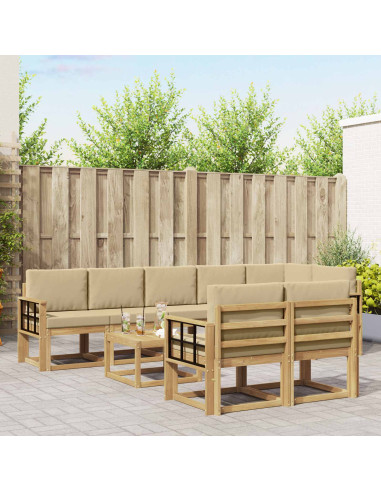 Set di divani da esterno 9 pcs Bianco e Beige Poliestere