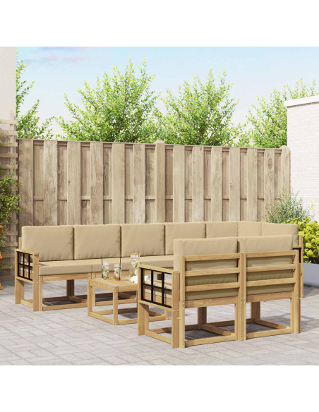 Set di divani da esterno 9 pcs Bianco e Beige Poliestere