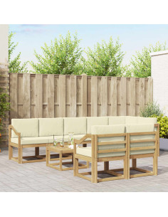Set di divani da esterno 9 pcs Bianco e Crema Poliestere