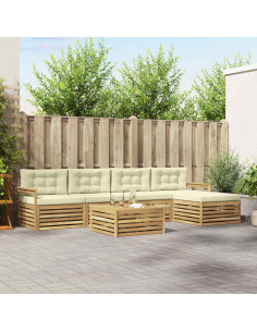 Set di divani da esterno 7 pcs Bianco e Crema Poliestere