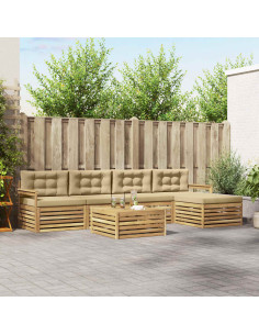 Set di divani da esterno 7 pcs Bianco e Beige Poliestere