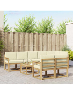 Set di divani da esterno 9 pcs Bianco e Crema Poliestere