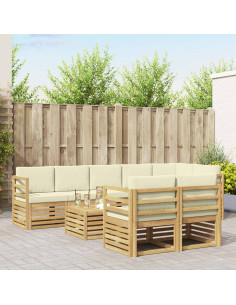 Set divani 9 pcs Bianco e Crema Legno di Acacia Massello 2