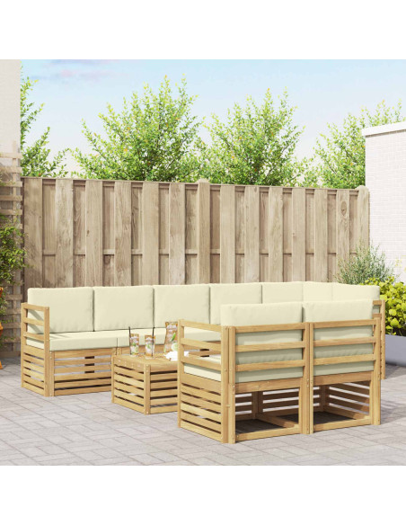 Set divani 9 pcs Bianco e Crema Legno di Acacia Massello