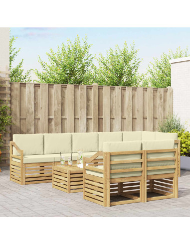 Set divani 9 pcs Bianco e Crema Legno di Acacia Massello