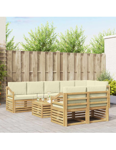 Set divani 9 pcs Bianco e Crema Legno di Acacia Massello 2