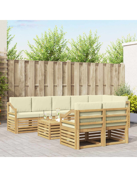 Set divani 9 pcs Bianco e Crema Legno di Acacia Massello