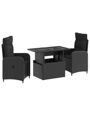 Set da pranzo per esterni con cuscino 3 pcs Nero polyrattan
