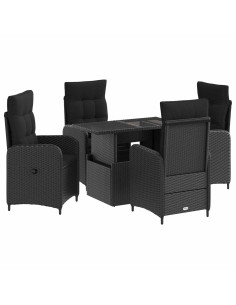 Set da pranzo per esterni con cuscino 5 pcs Nero polyrattan