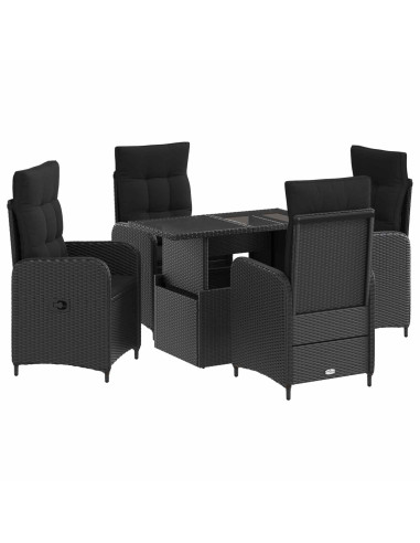 Set da pranzo per esterni con cuscino 5 pcs Nero polyrattan