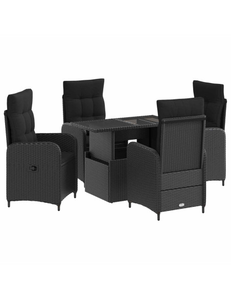 Set da pranzo per esterni con cuscino 5 pcs Nero polyrattan